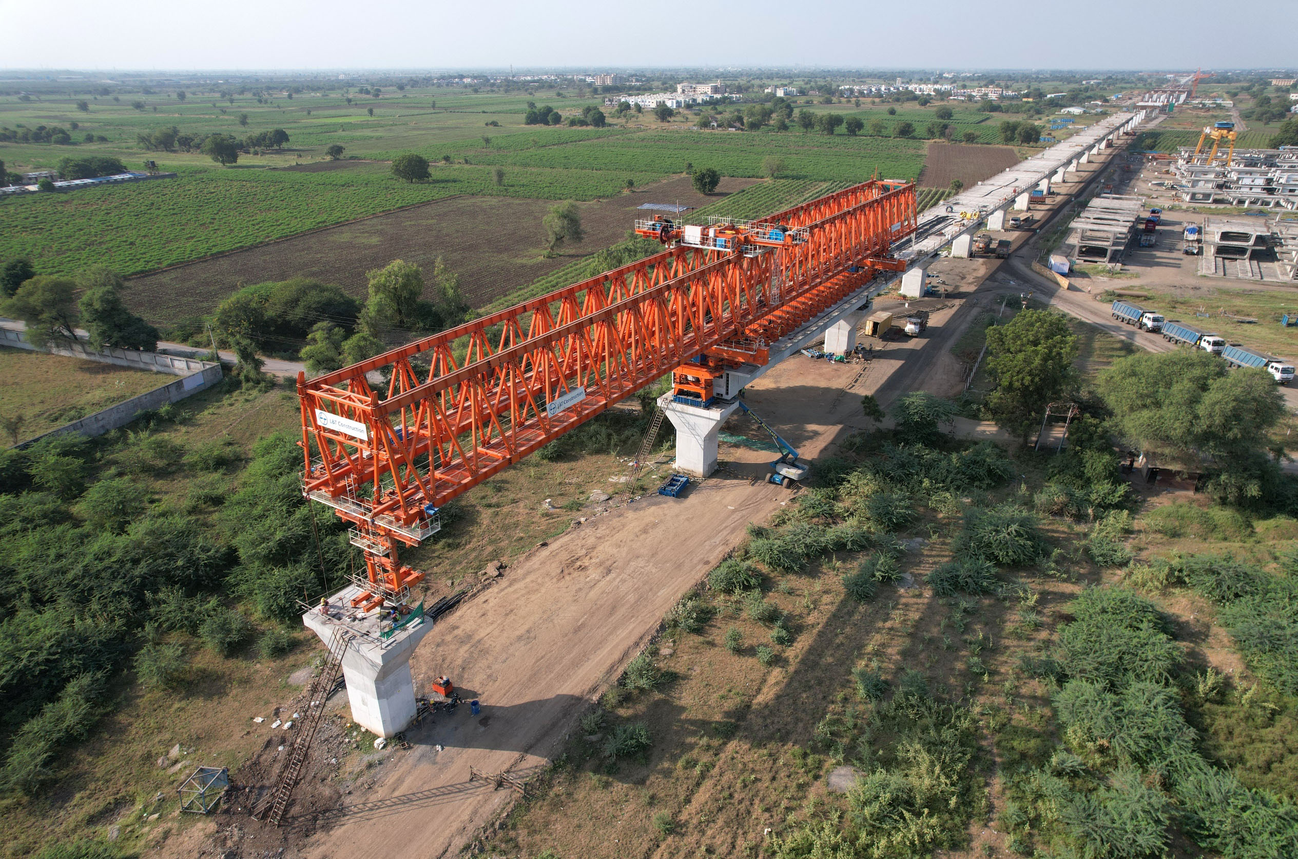 MAHSR Viaduct construction through SBS (Over-slung) method at Bharuch District, November 2023